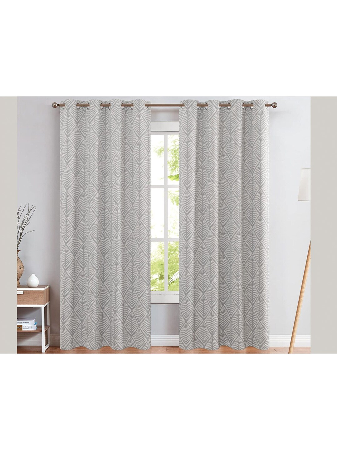 URBAN SPACE Grey & Off White Black Out Window Curtain Price in India