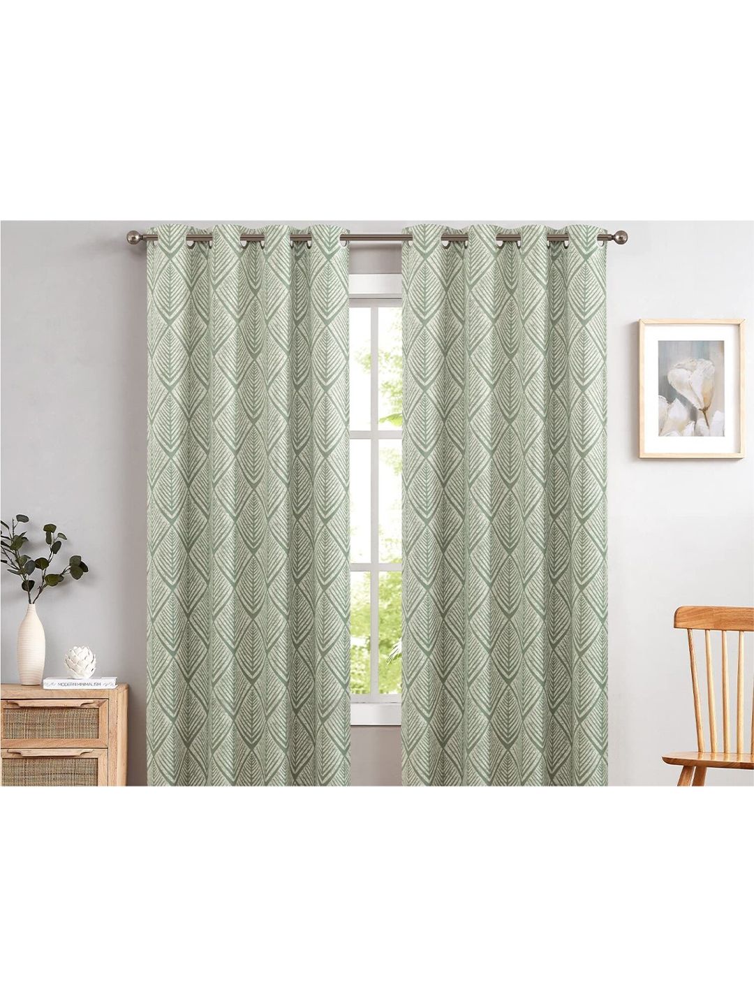 URBAN SPACE Green & Off White Black Out Long Door Curtain Price in India
