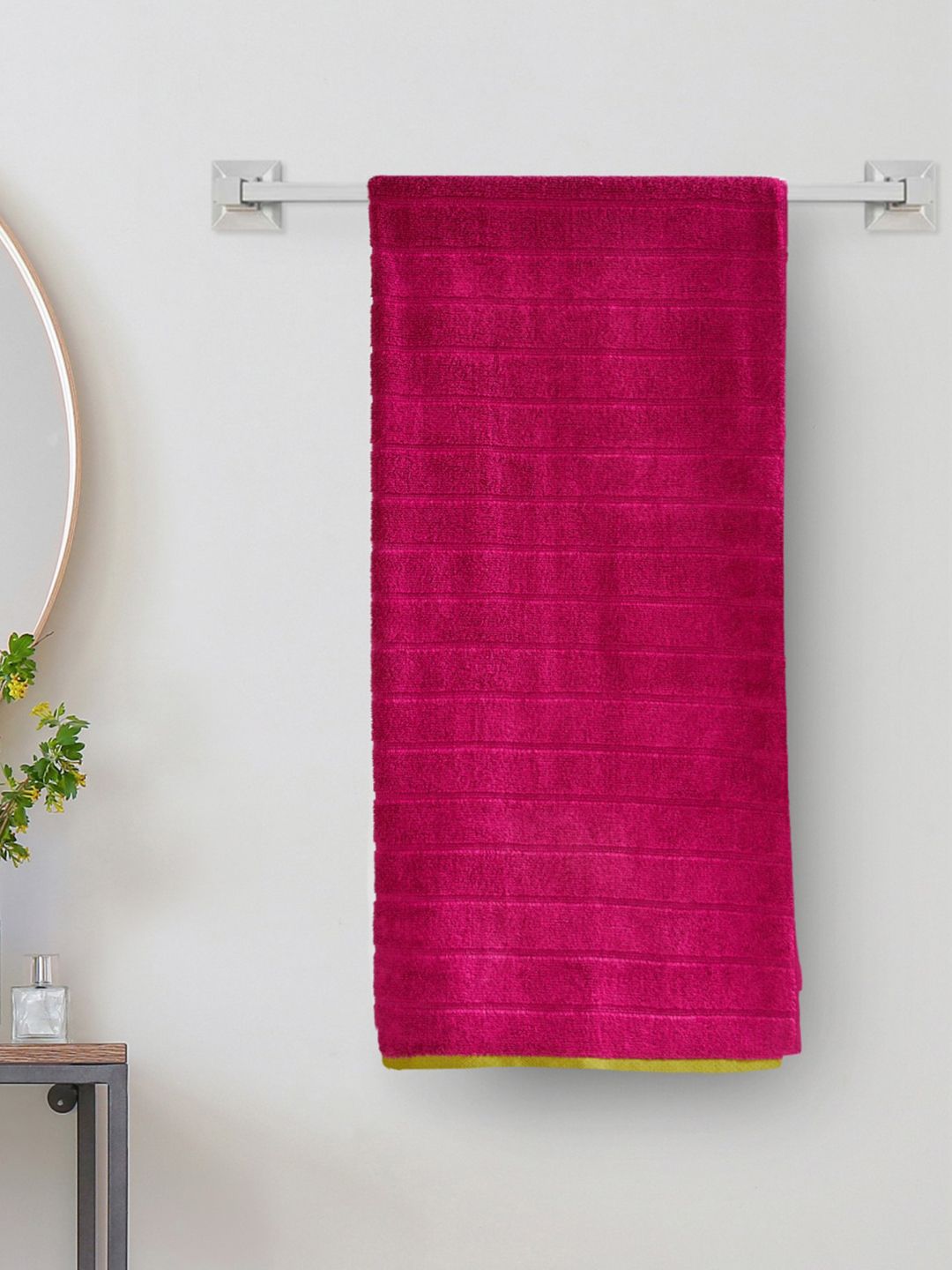 Home Centre Pink Textured 500 GSM Cotton Bath Towel Price in India