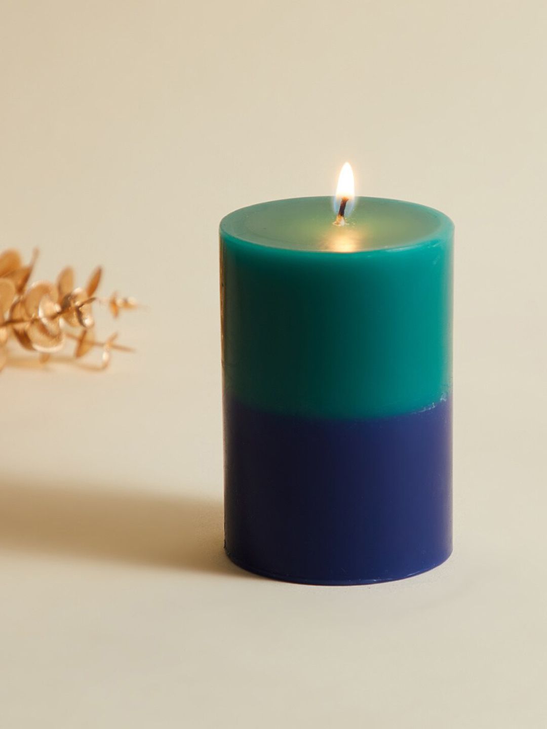 Home Centre Blue Colourblocked Wax Pillar Candle Price in India
