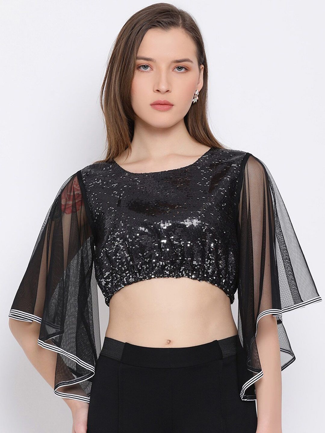 DRAAX Fashions Women  Black Embellished Crop Top Price in India