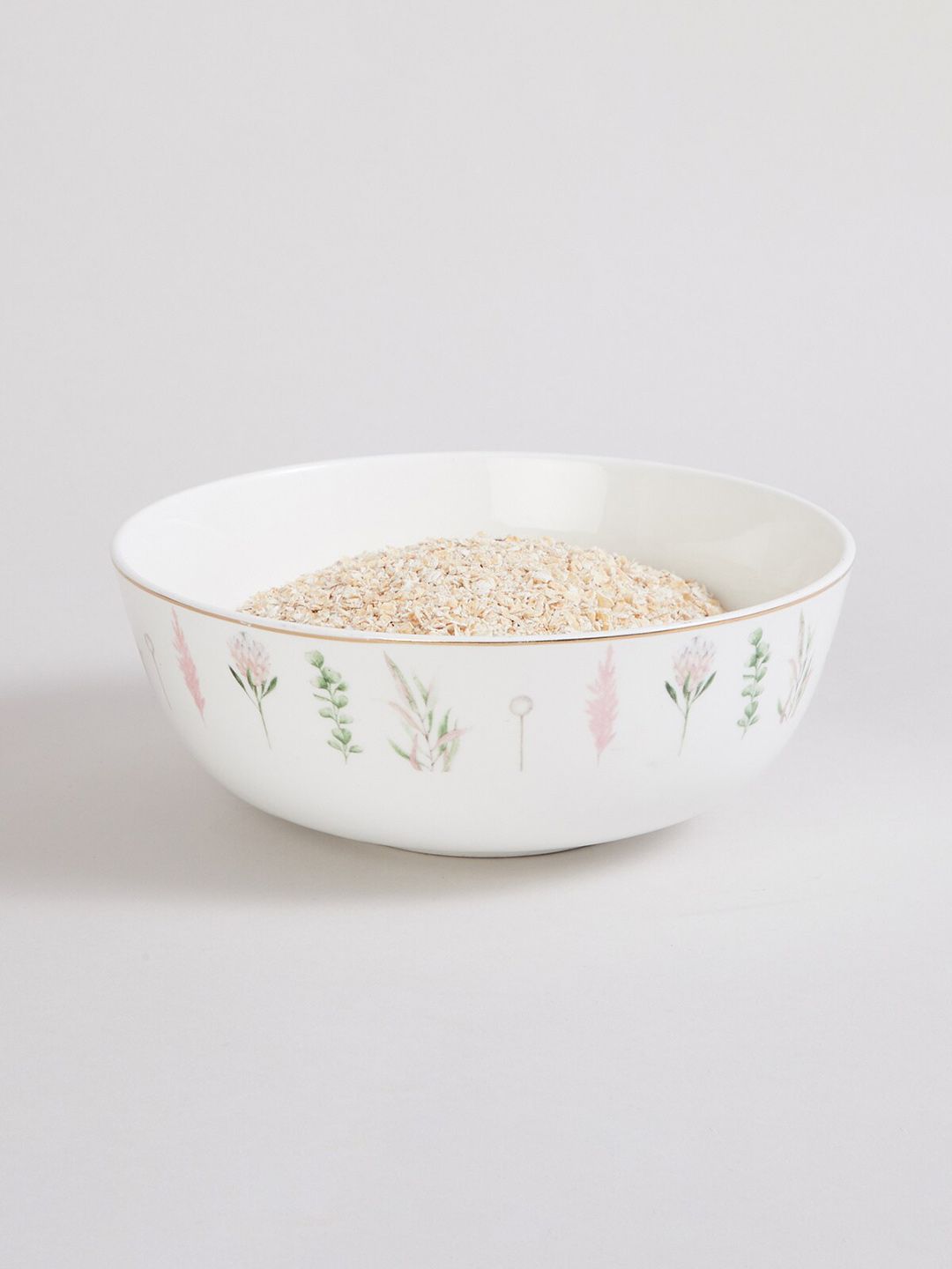 Home Centre White & Pink 1 Pieces Floral Printed Bone China Glossy Bowls Price in India