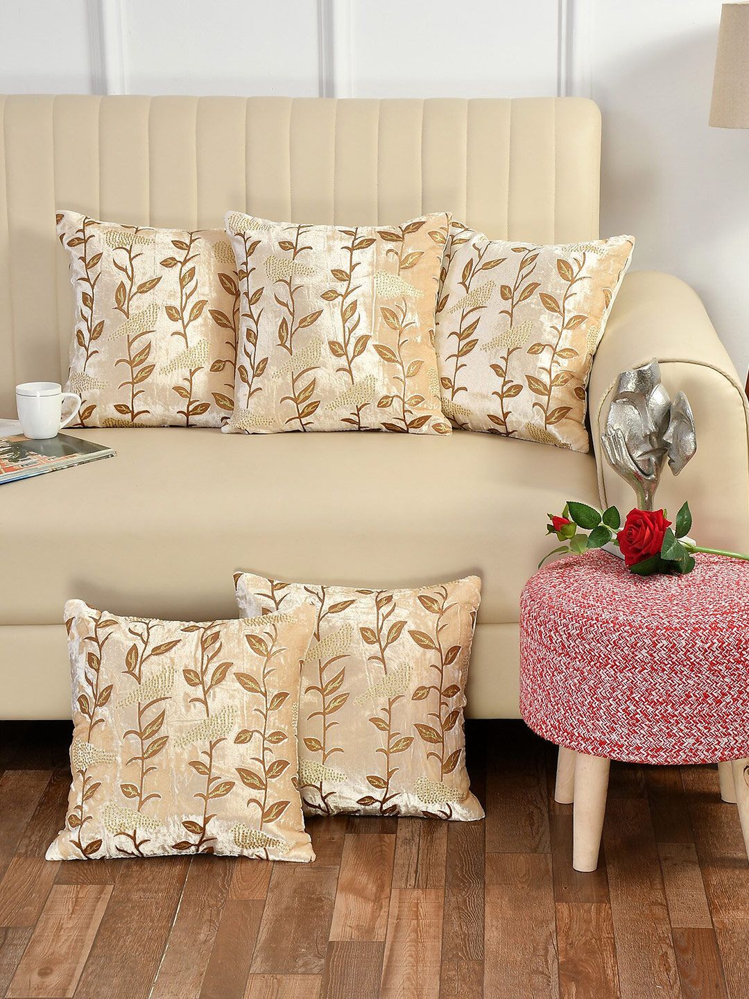 Bajo's Cream-Coloured & Gold-Toned Set of 5 Square Cushion Covers Price in India