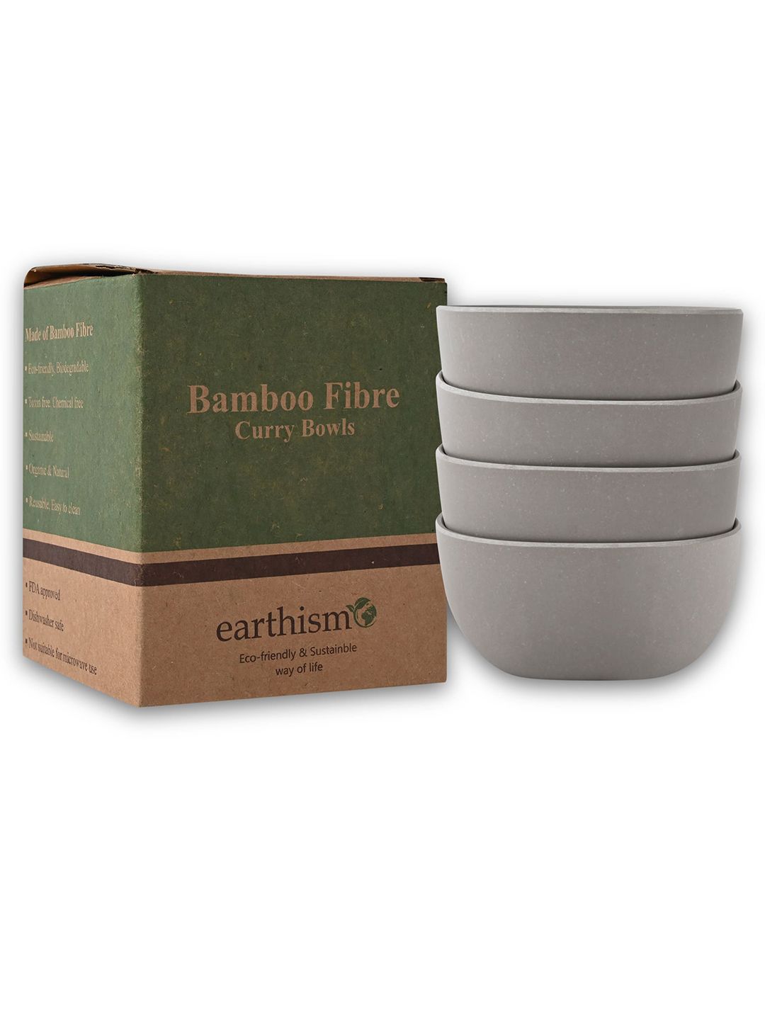 earthism Grey & 4 Pieces Bamboo Matte Bowls Price in India