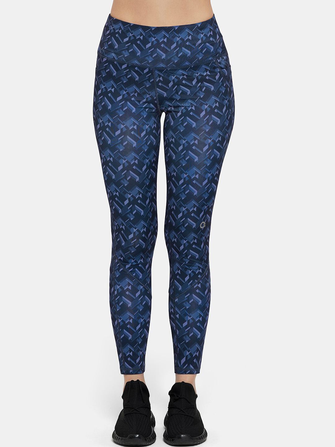 Amante Women Blue Printed Slim Fit Ankle Length Training Tights Price in India