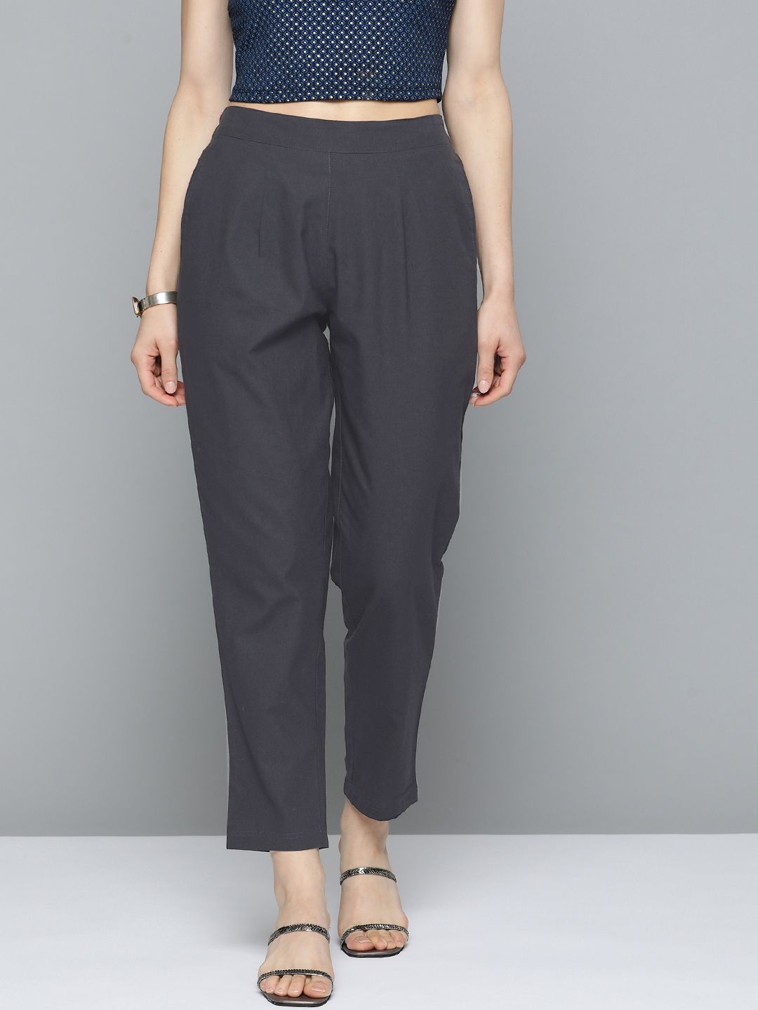 HERE&NOW Women Black Pleated Trousers Price in India