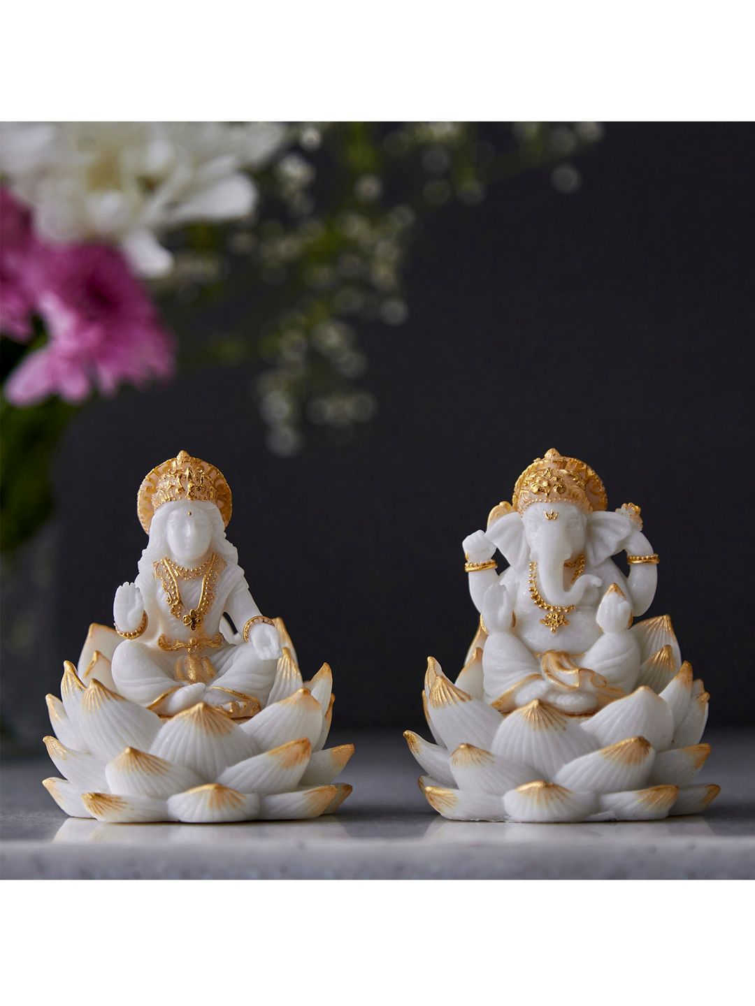 Home Centre Set Of 2 White Dhayana Textured Polyresin Lakshmi Ganesha Showpieces Price in India