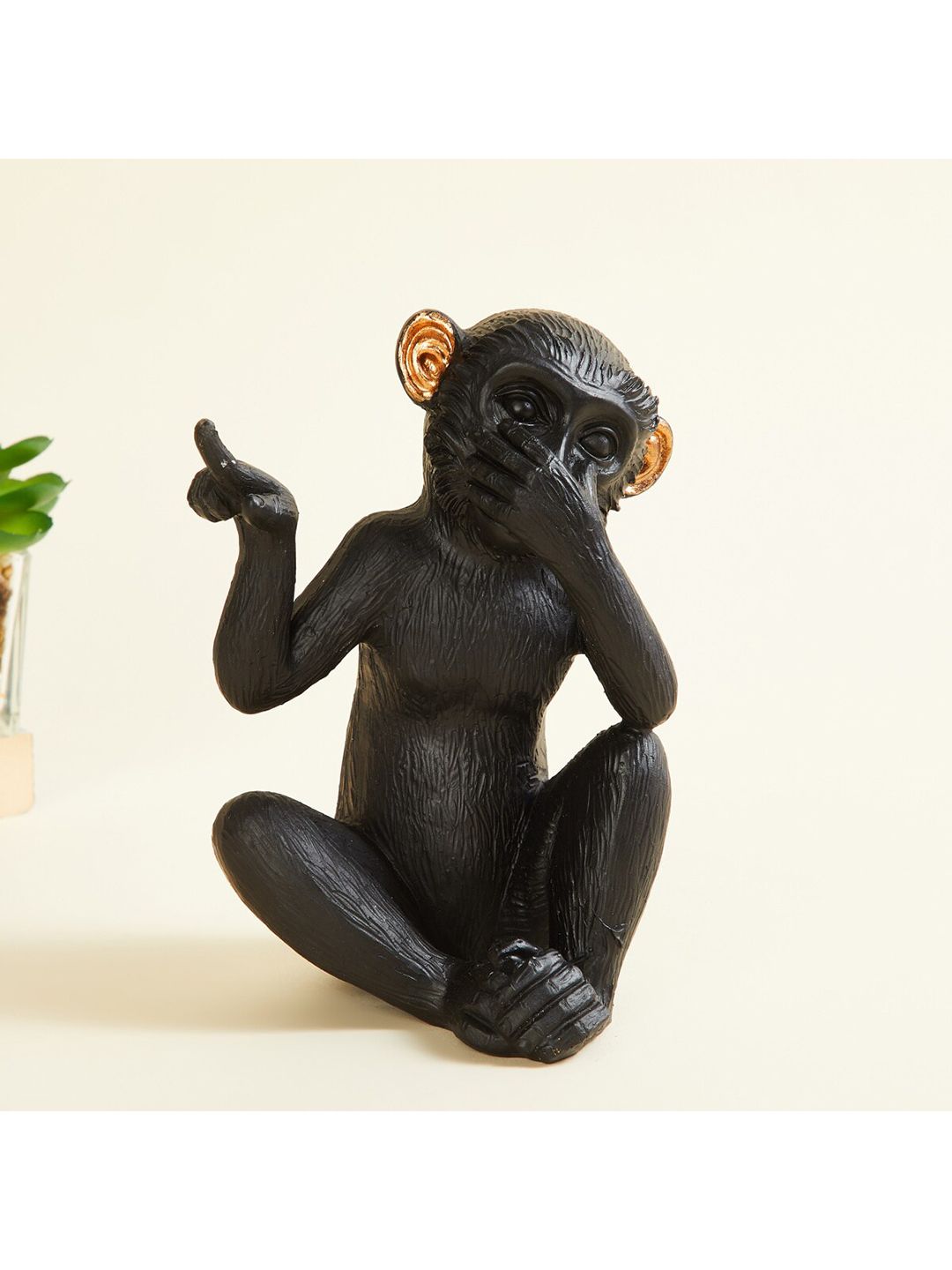 Home Centre Black Textured Polyresin Silent Monkey Showpiece Price in India