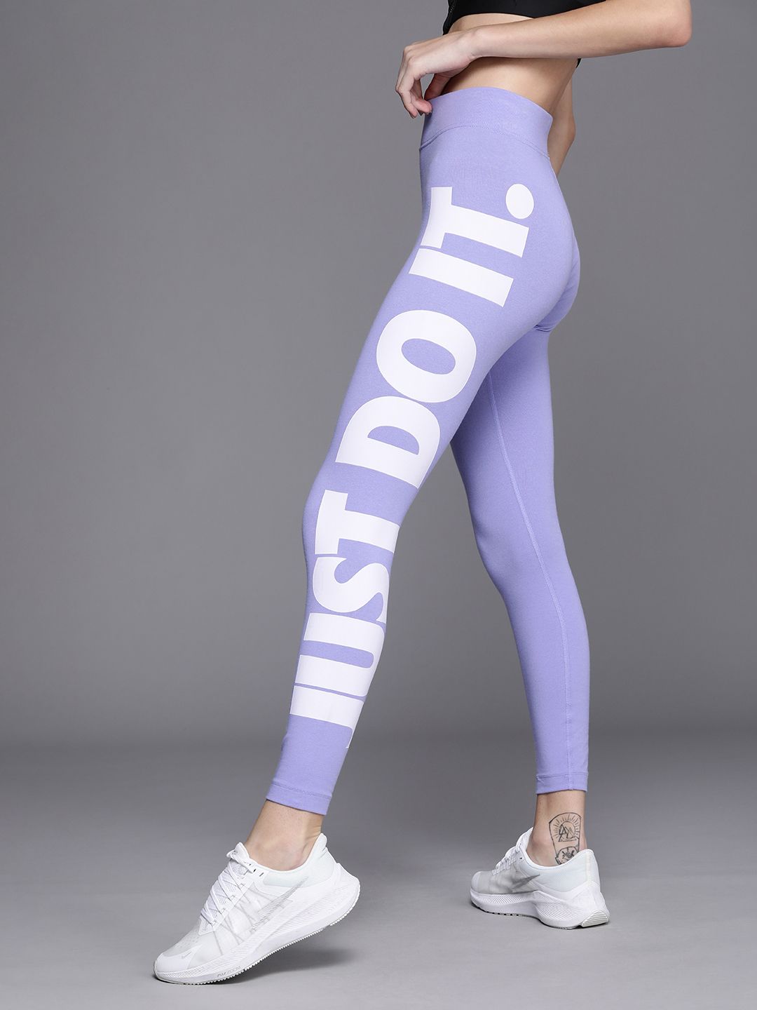 Nike Sportswear Women Lavender Typography Printed Essential High-Waisted Tights Price in India