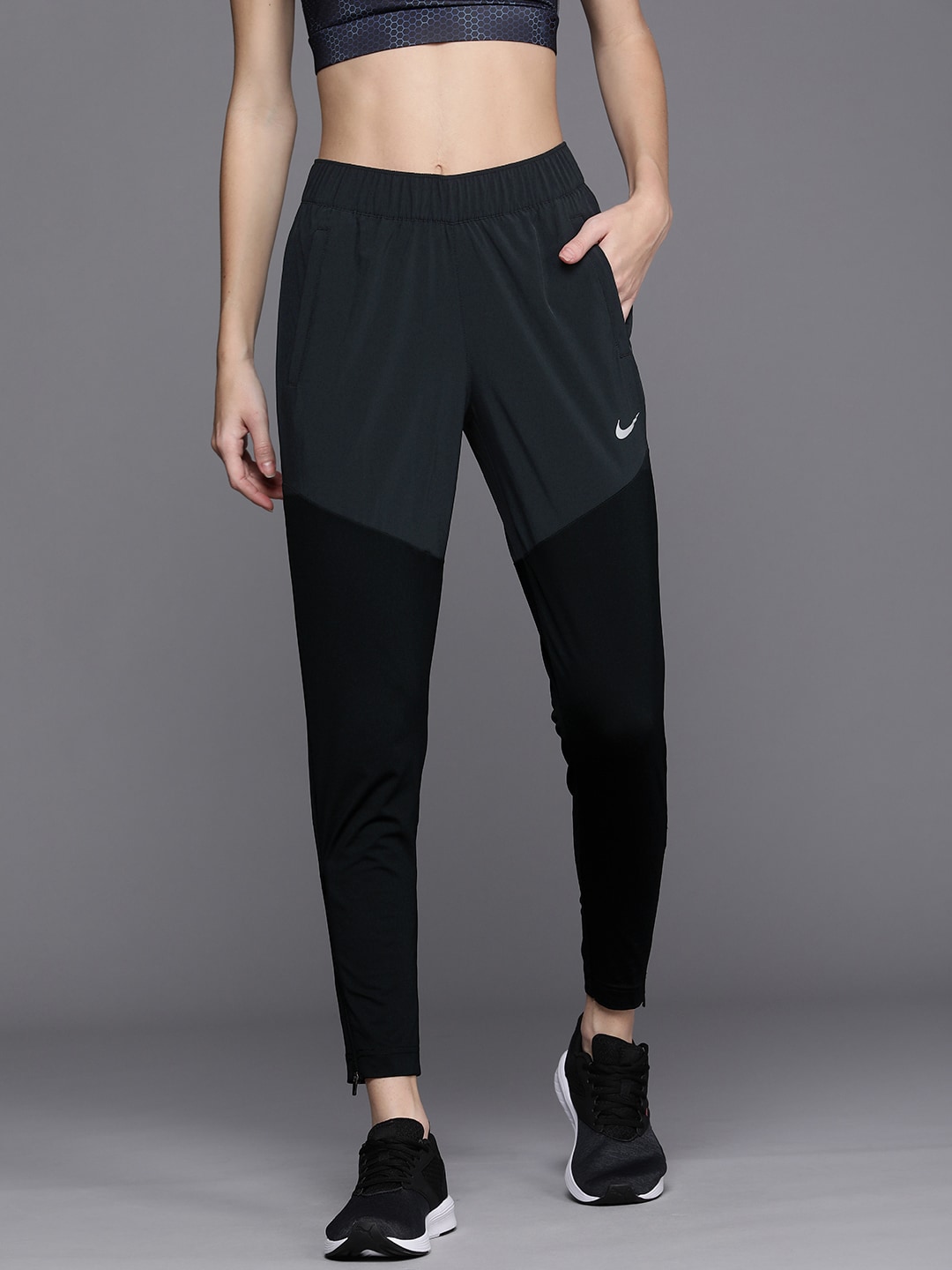Nike Women Black Dry-Fit Slim Fit Track Pants Price in India