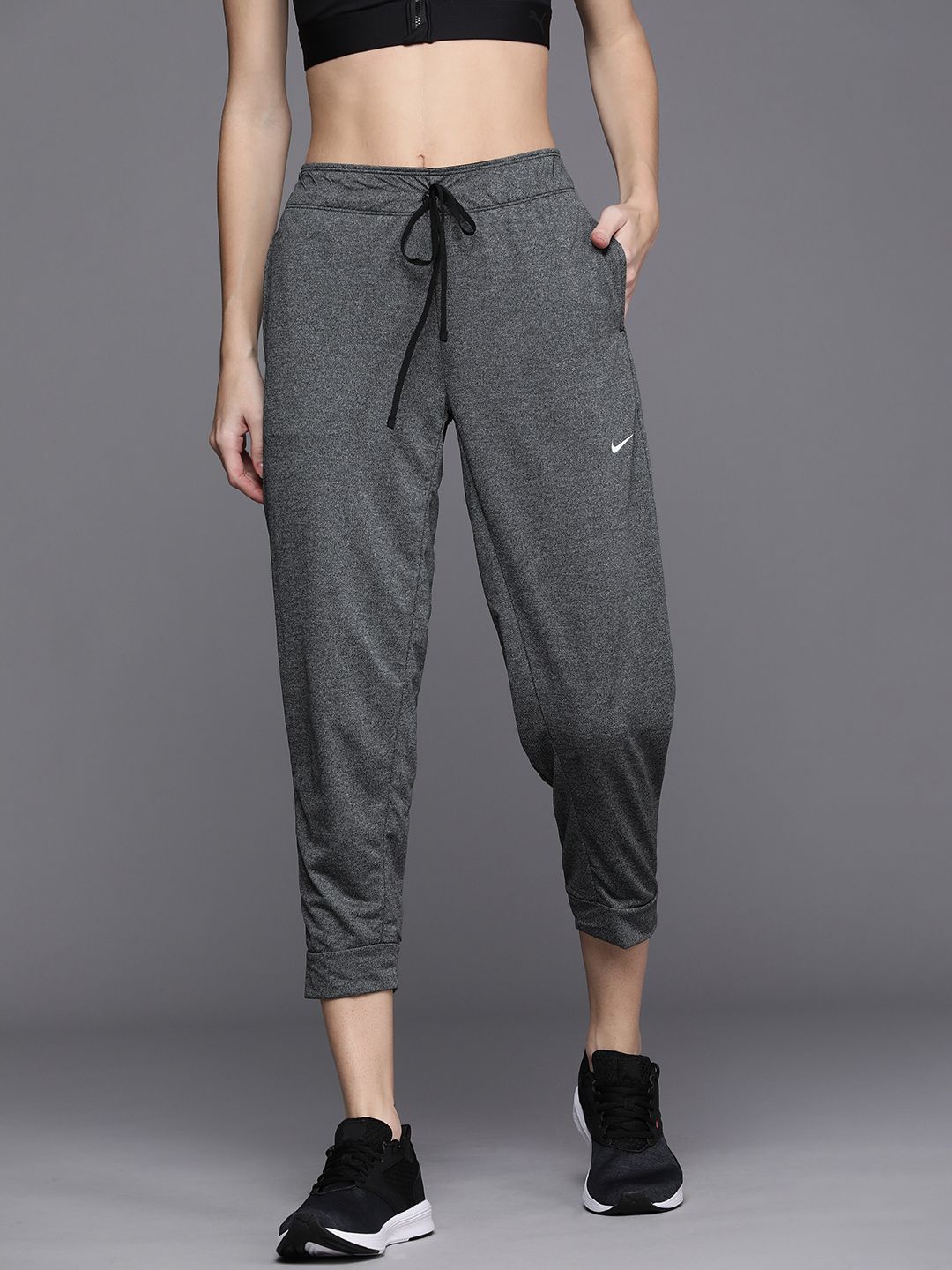 Nike Women Grey Solid Attack Dri-Fit Regular Fit 7/8 Training Track Pants Price in India