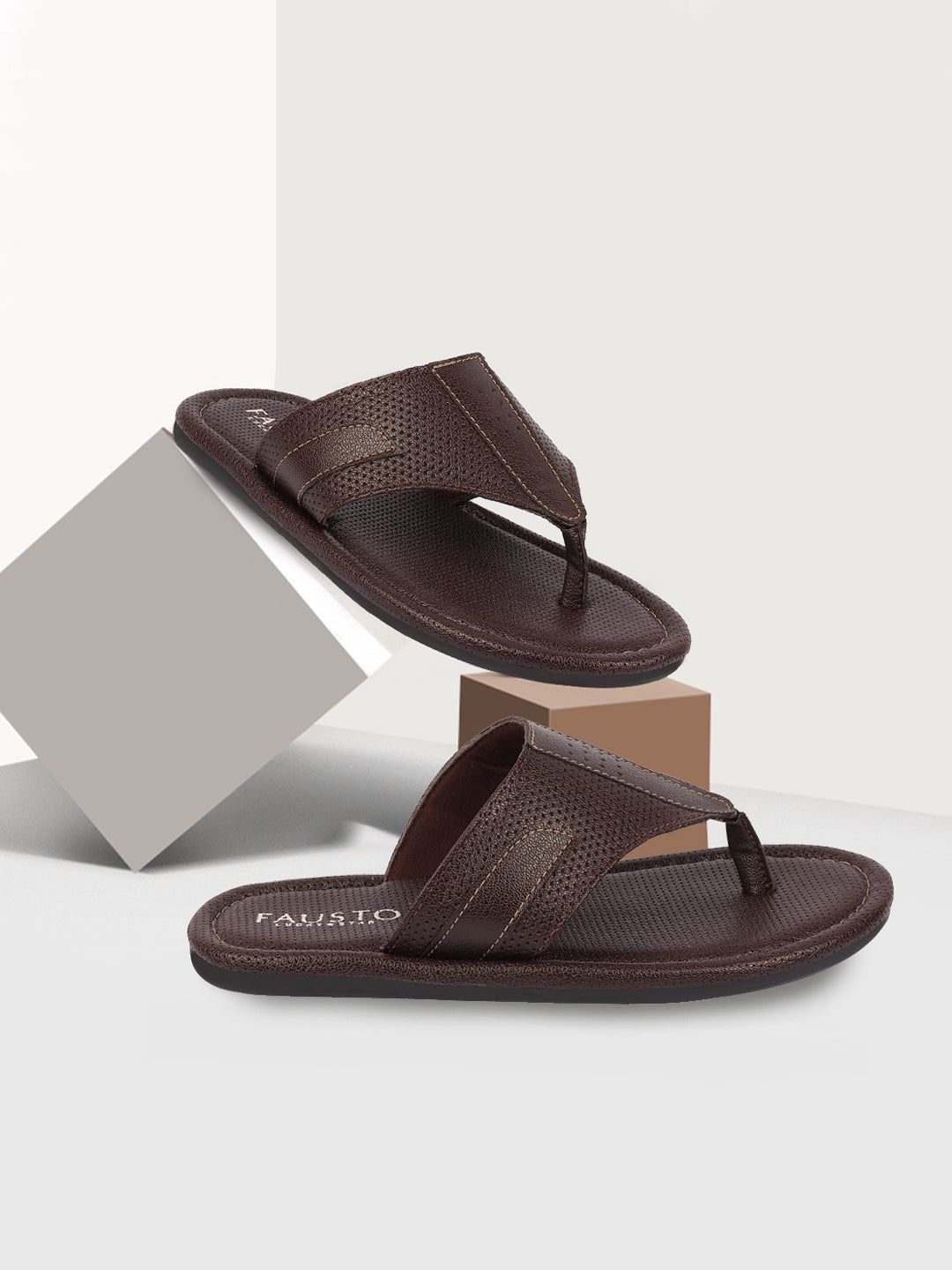 FAUSTO Men Brown Thong Flip-Flops