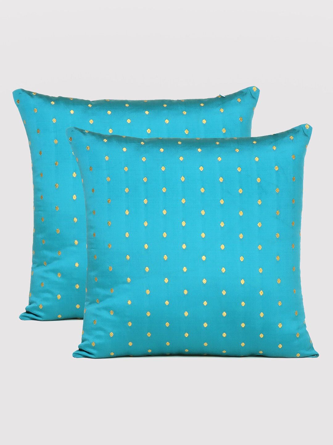 OUSSUM Blue & Gold-Toned Set of 2 Geometric Square Cushion Covers Price in India