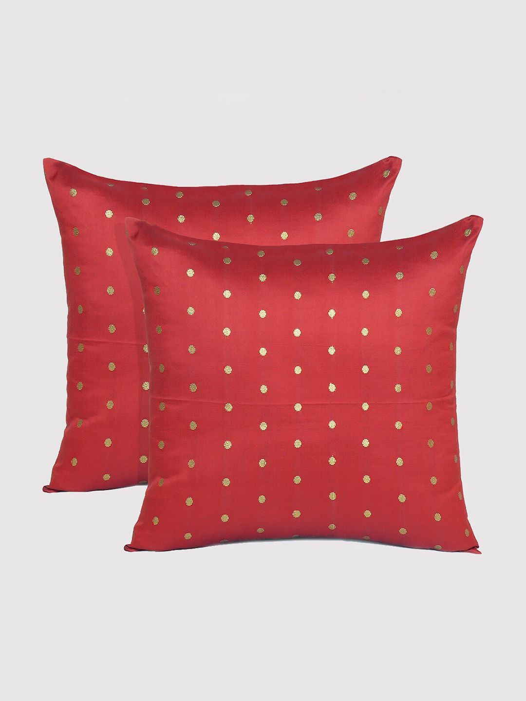 OUSSUM Red & Gold-Toned Pack of 2 Geometric Square Cushion Covers Price in India