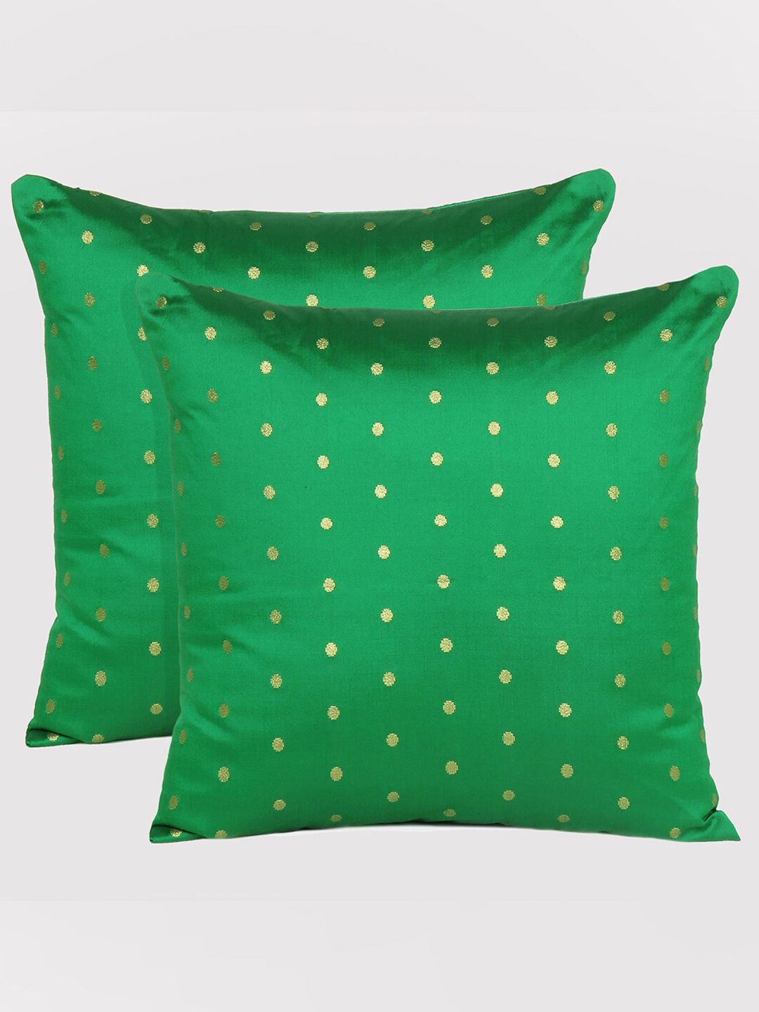 OUSSUM Pack Of 2 Green & Gold-Toned Geometric Square Cushion Covers Price in India