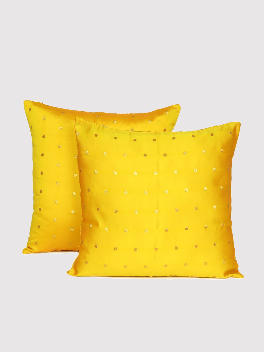 OUSSUM Set of 2 Yellow & Gold-Toned  Square Cushion Covers Price in India