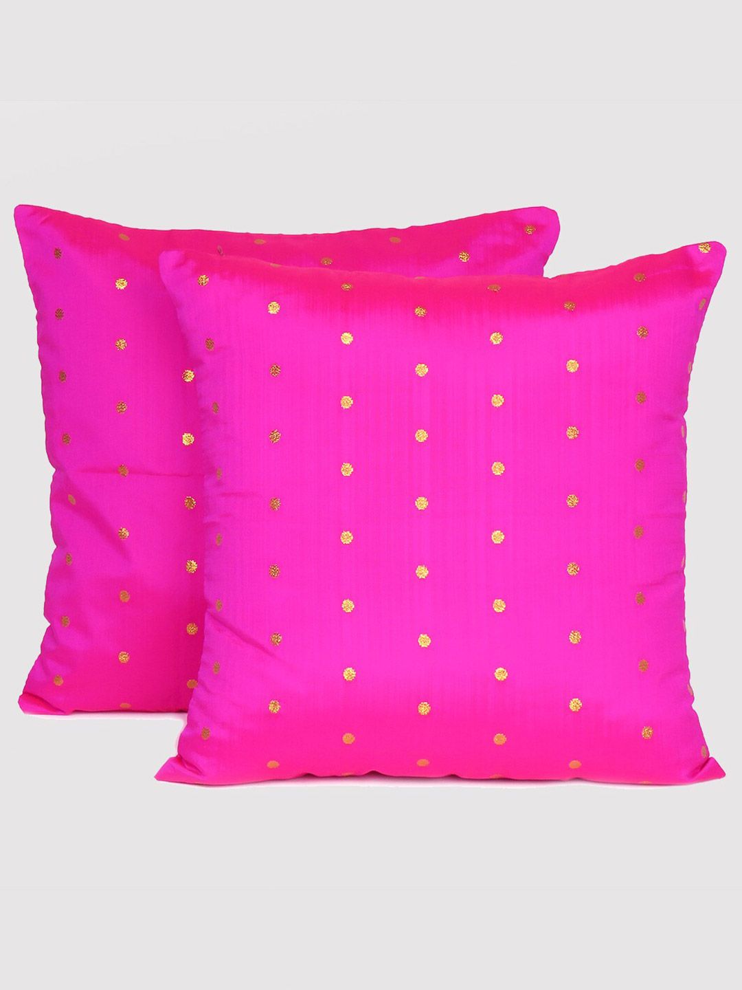 OUSSUM Pink & Gold-Toned Set of 2 Geometric Square Cushion Covers Price in India
