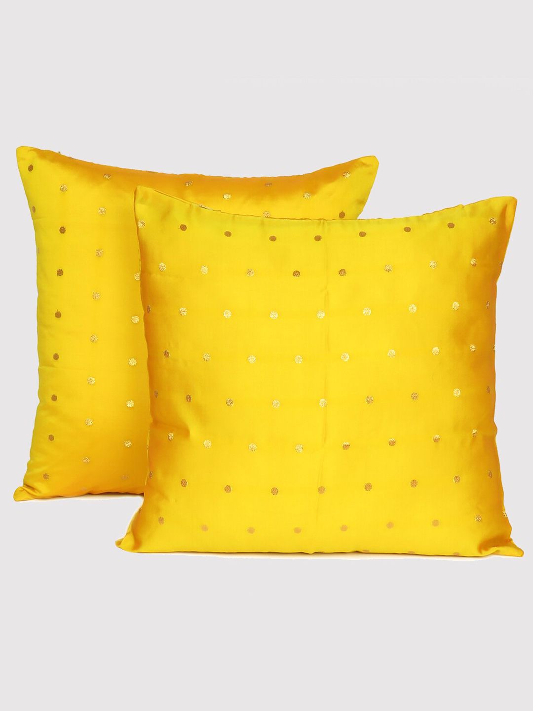 OUSSUM Yellow & Gold-Toned Set of 2 Square Cushion Covers Price in India