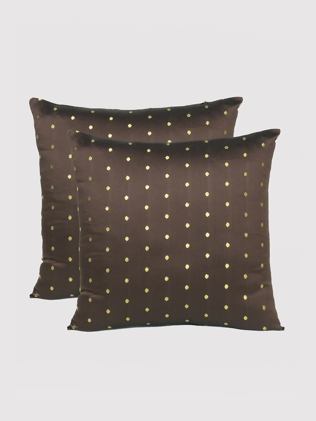 OUSSUM Brown & Gold-Toned Set of 2 Ethnic Motifs Square Cushion Covers with zipper Price in India