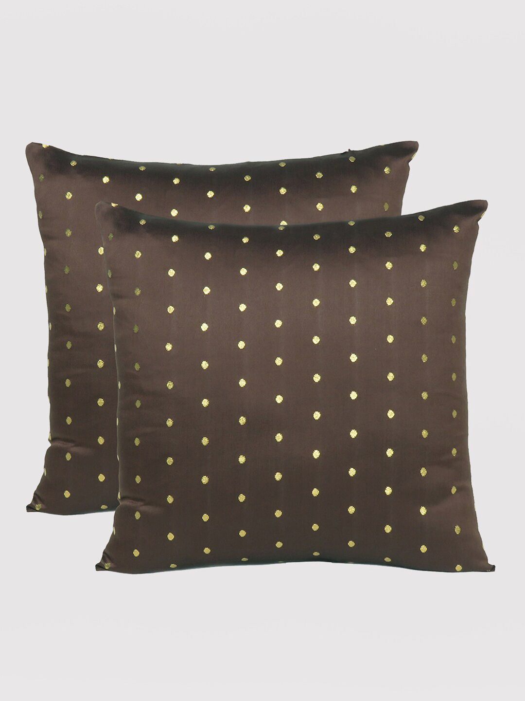 OUSSUM Brown & Gold-Toned Set of 2 Ethnic Motifs Square Cushion Covers Price in India