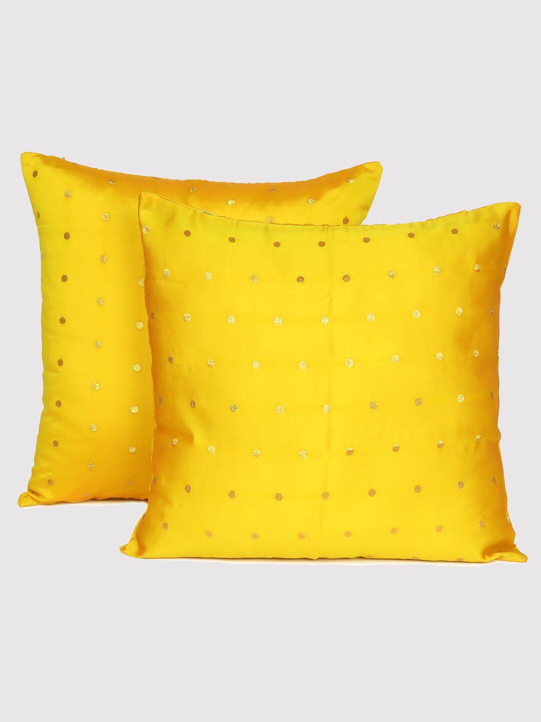 OUSSUM Yellow & Gold-Toned Set of 2 Ethnic Motifs Square Cushion Covers Price in India