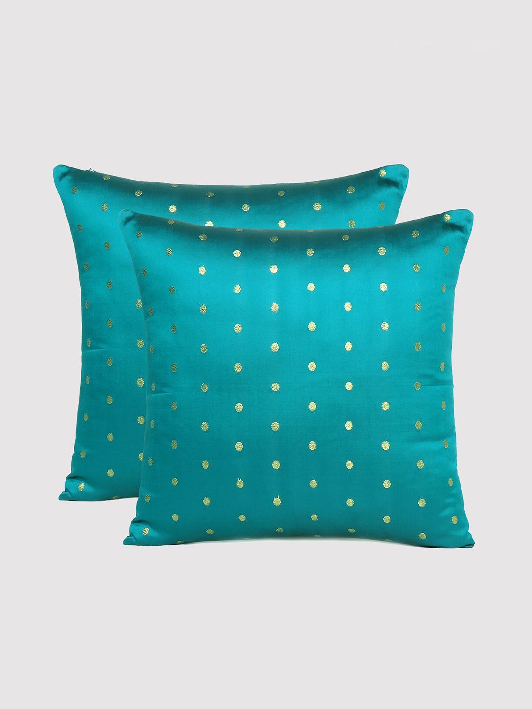 OUSSUM Blue & Green Set of 2 Ethnic Motifs Square Cushion Covers Price in India