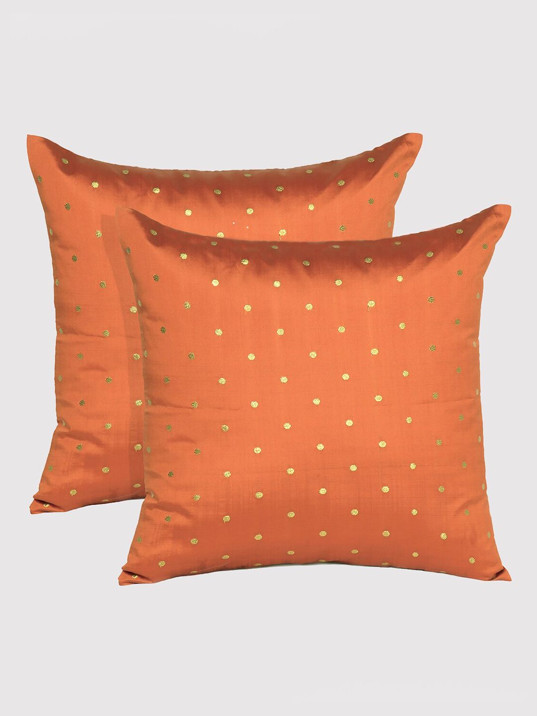 OUSSUM Orange & Gold-Toned Set of 2 Geometric Square Cushion Covers Price in India