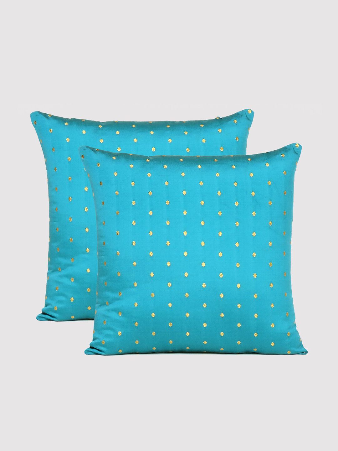 OUSSUM Blue & Gold-Toned Set of 2 Square Cushion Covers Price in India