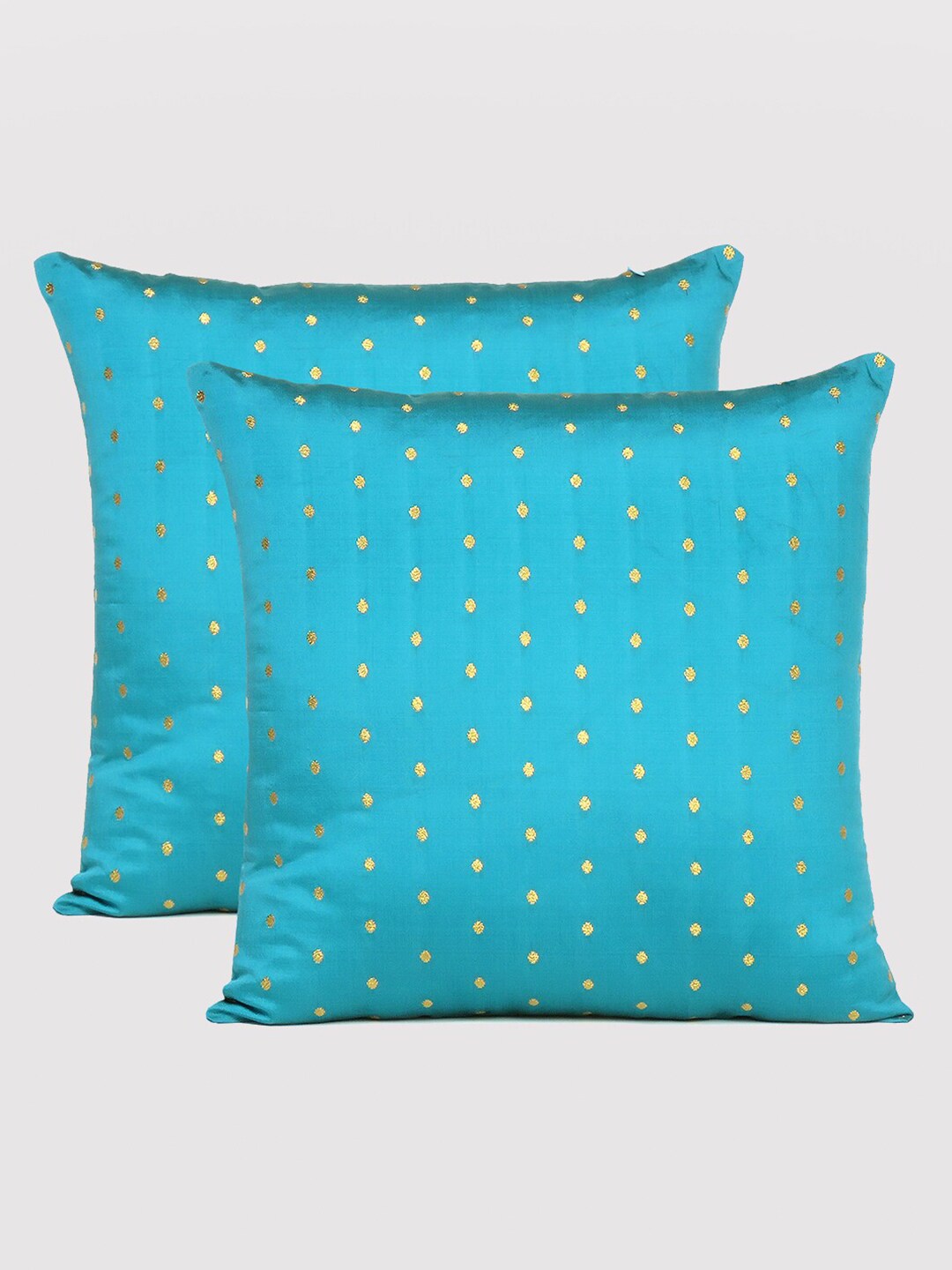 OUSSUM Blue & Gold-Toned Set of 2 Geometric Square Cushion Covers Price in India