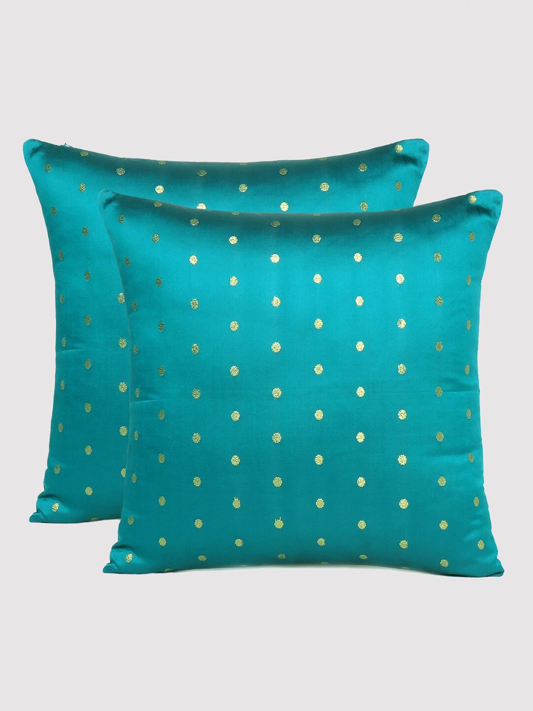 OUSSUM Blue & Green Set Of 2 Geometric Square Cushion Covers Price in India