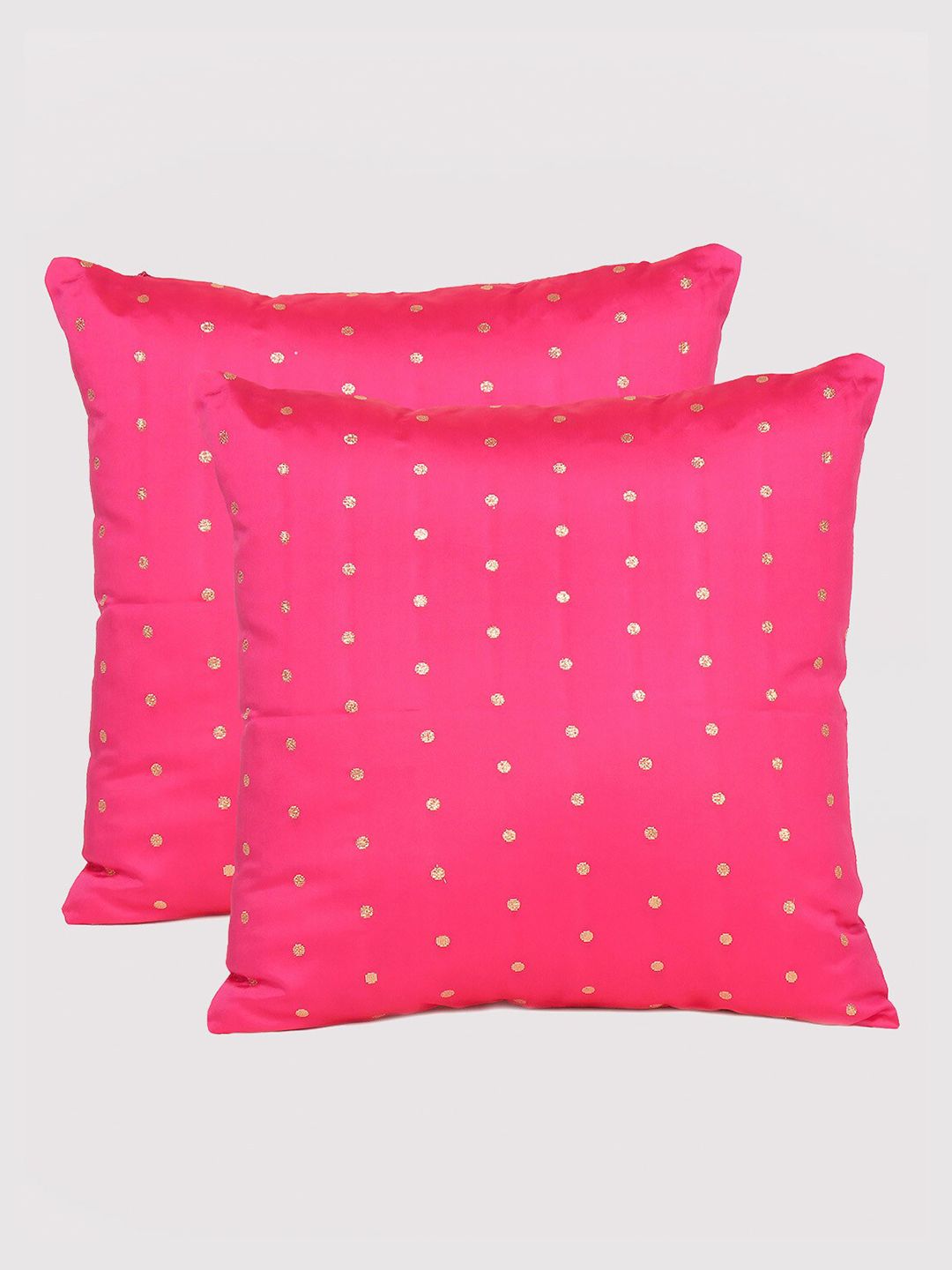 OUSSUM Pink & Gold-Toned Set of 2 Geometric Square Cushion Covers Price in India