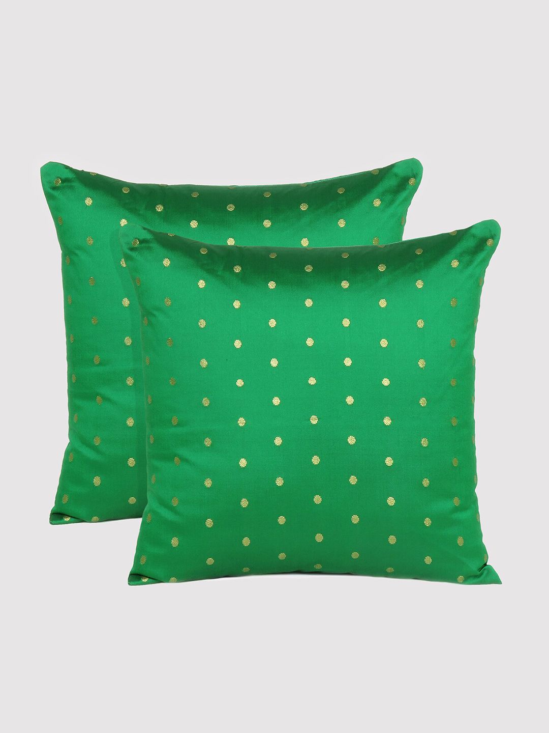 OUSSUM Green & Gold-Toned Set of 2 Embellished Square Cushion Covers Price in India