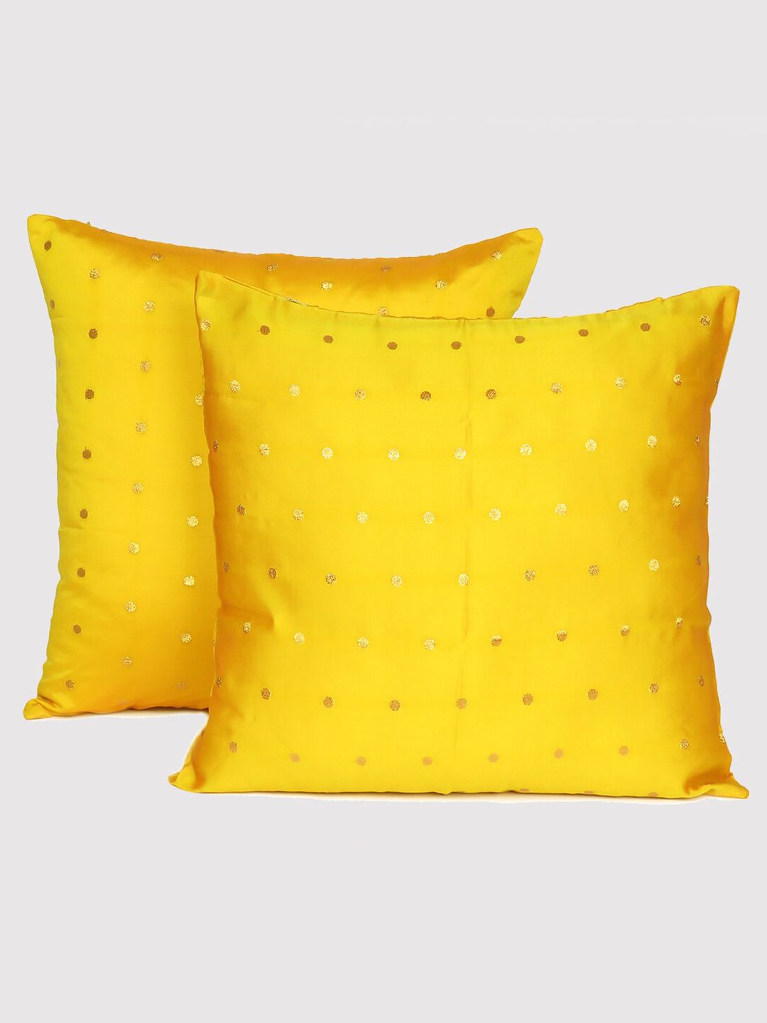 OUSSUM Yellow & Gold-Toned Set of 2 Embellished Square Cushion Covers Price in India