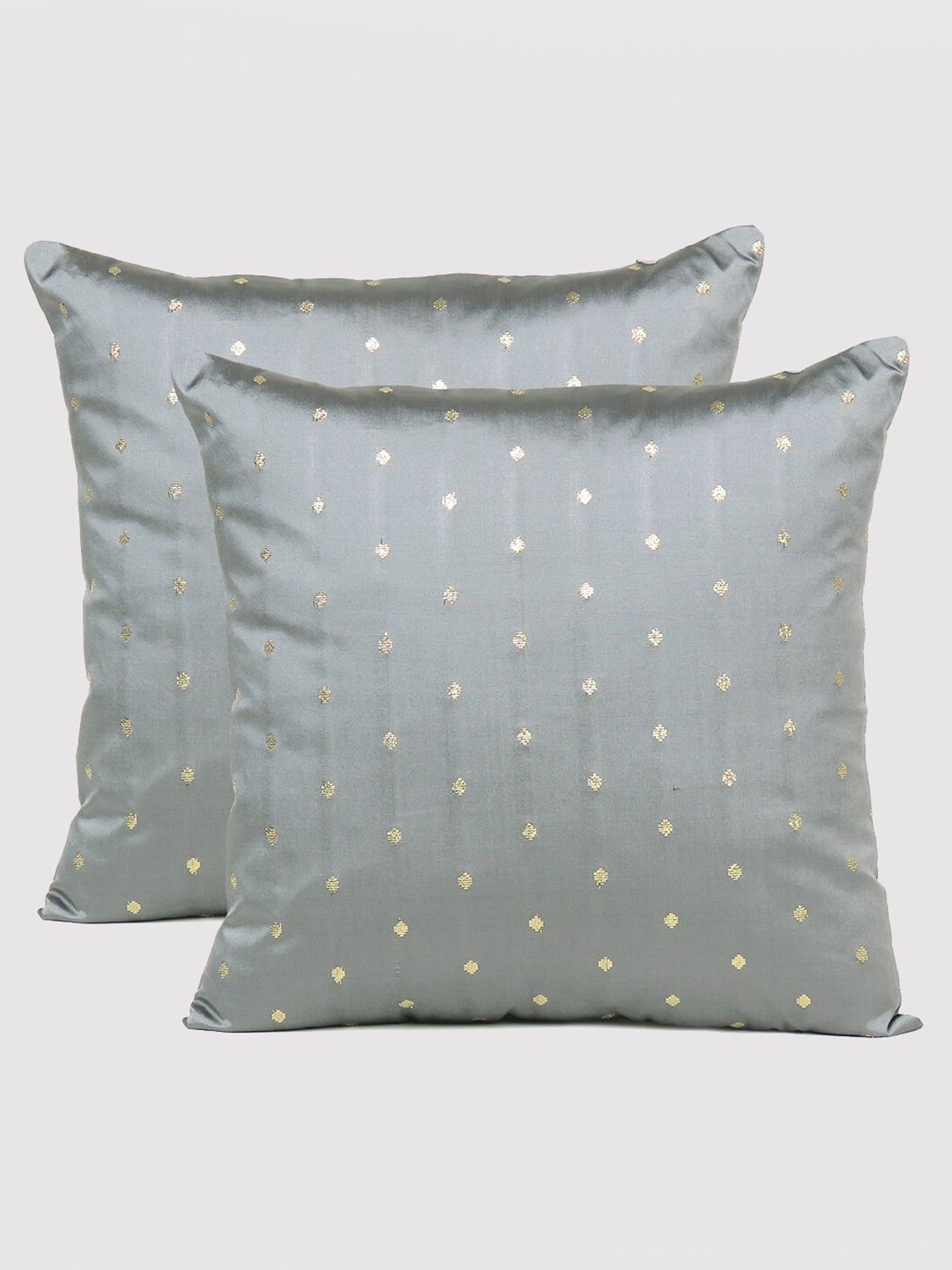 OUSSUM Grey & Gold-Toned Set of 2 Embellished Square Cushion Covers Price in India