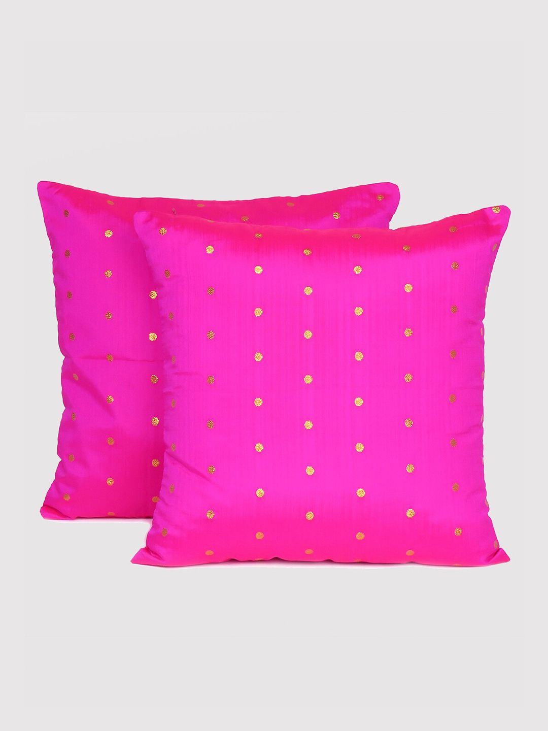 OUSSUM Pink & Gold-Toned Pack of 2 Square Cushion Covers Price in India