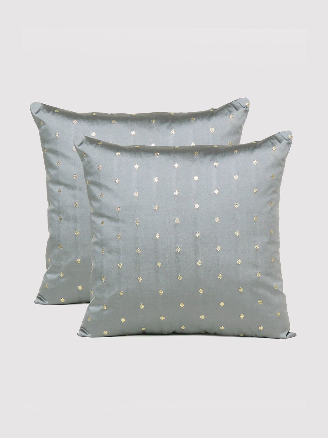 OUSSUM Grey & Gold-Toned Pack of 2 Square Cushion Covers Price in India