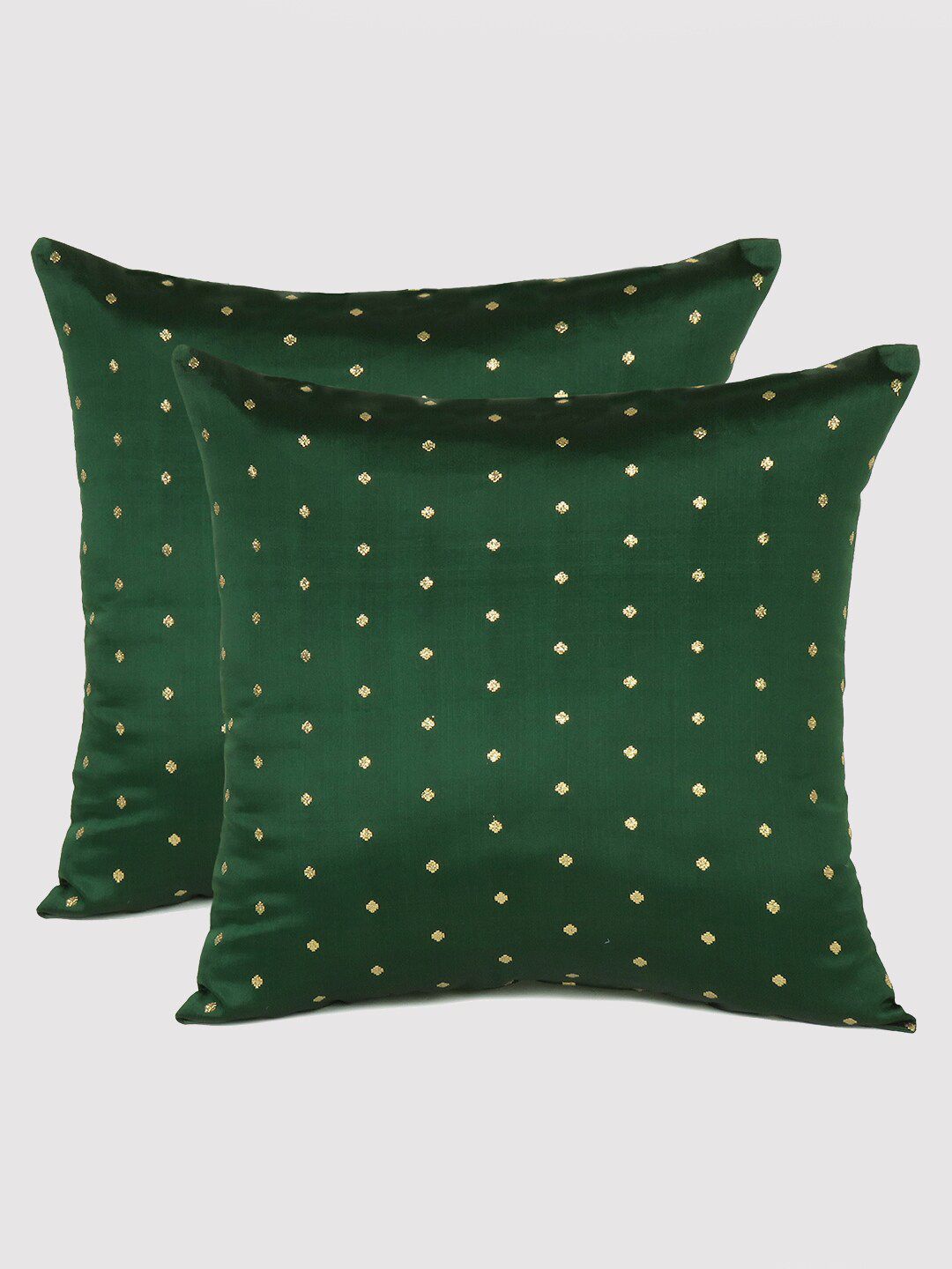 OUSSUM Green & Gold-Toned Pack of 2 Geometric Square Cushion Covers Price in India