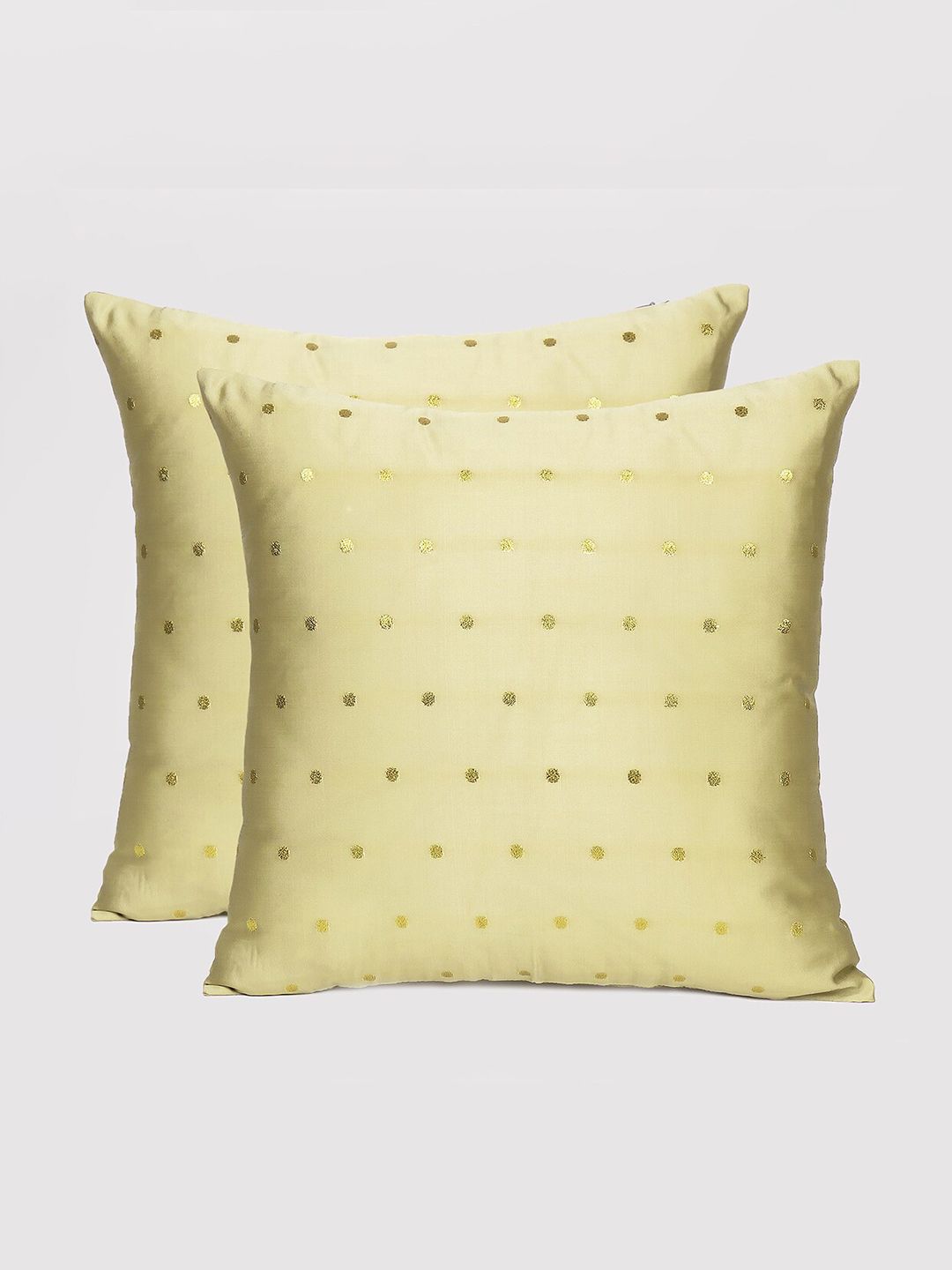OUSSUM Gold-Toned Pack of 2 Square Cushion Covers Price in India