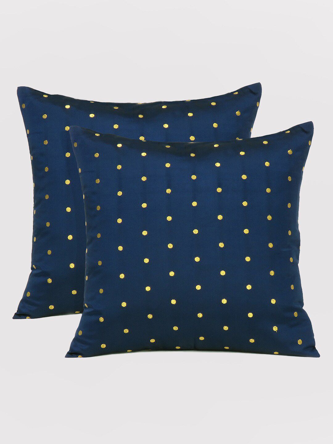 OUSSUM Navy Blue & Gold-Toned Pack of 2 Square Cushion Covers Price in India