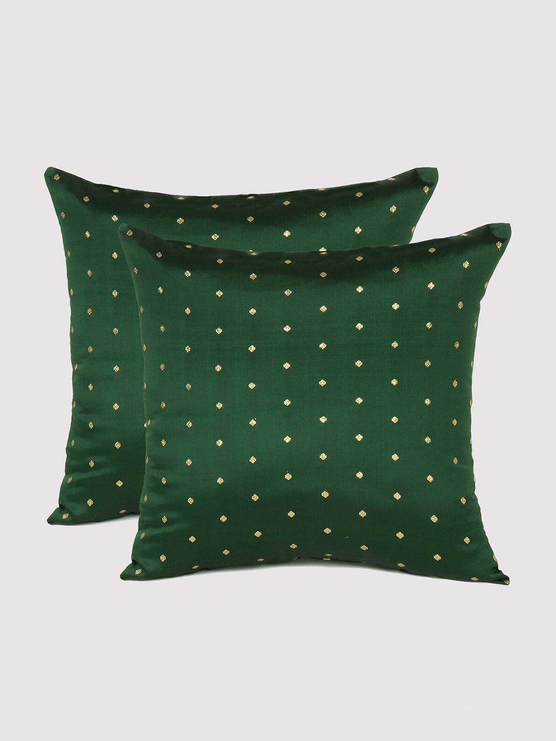 OUSSUM Green & Gold-Toned Pack of 2 Square Cushion Covers Price in India