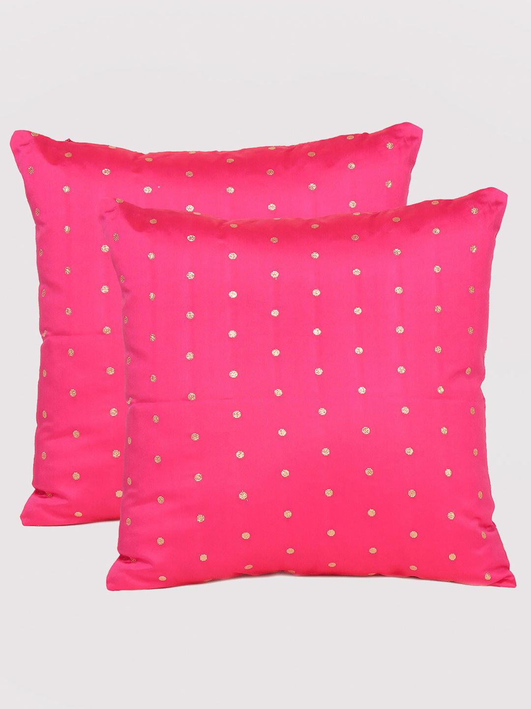 OUSSUM Pink & Gold-Toned Pack of 2 Square Cushion Covers Price in India