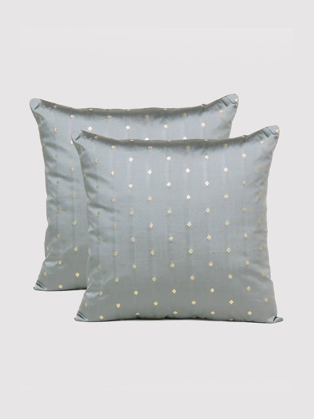 OUSSUM Grey & Gold-Toned Set of 2 Geometric Square Cushion Covers Price in India