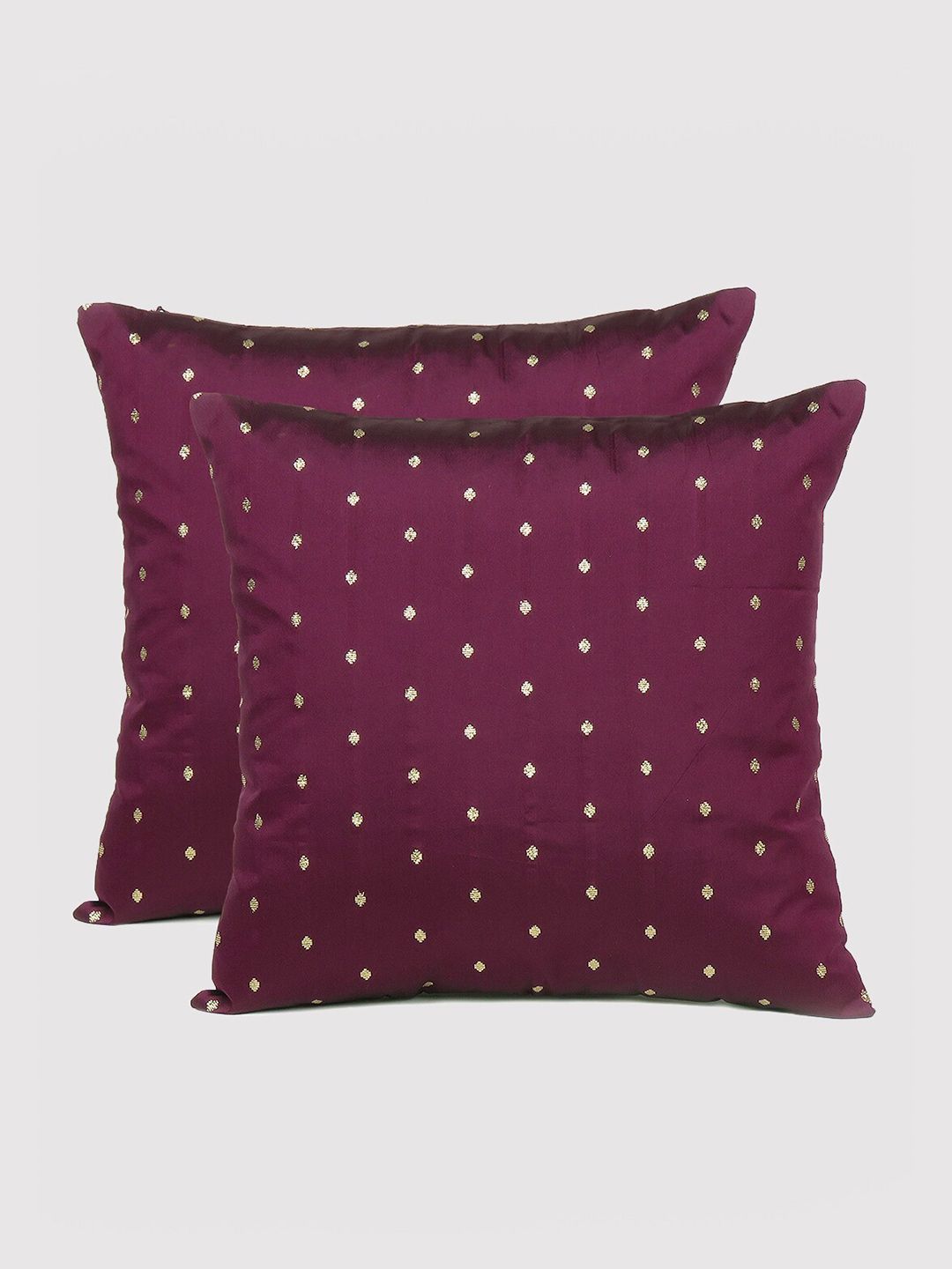 OUSSUM Purple & Gold-Toned Set of 2 Geometric Square Cushion Covers Price in India