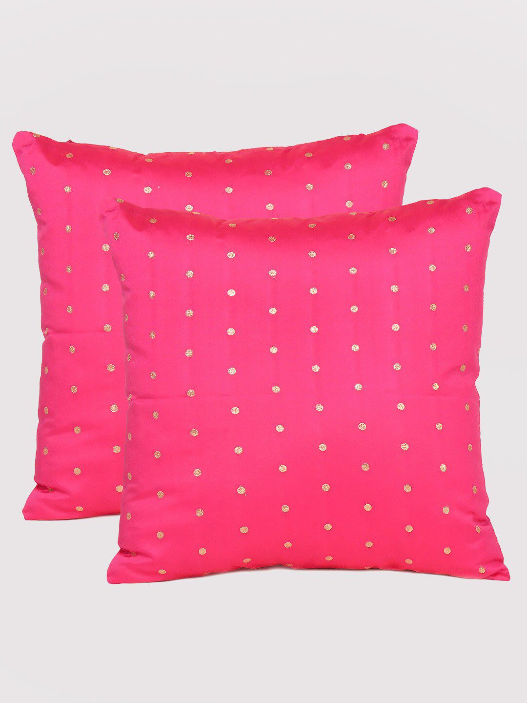 OUSSUM Pink & Gold-Toned Set of 2 Square Cushion Covers Price in India