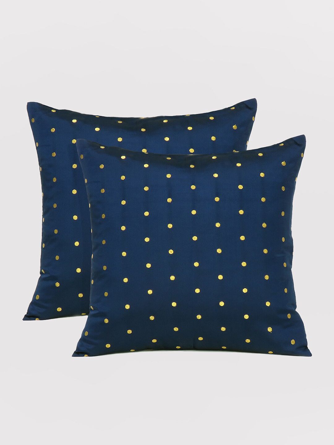 OUSSUM Navy Blue & Gold-Toned Set of 2 Geometric Square Cushion Covers Price in India