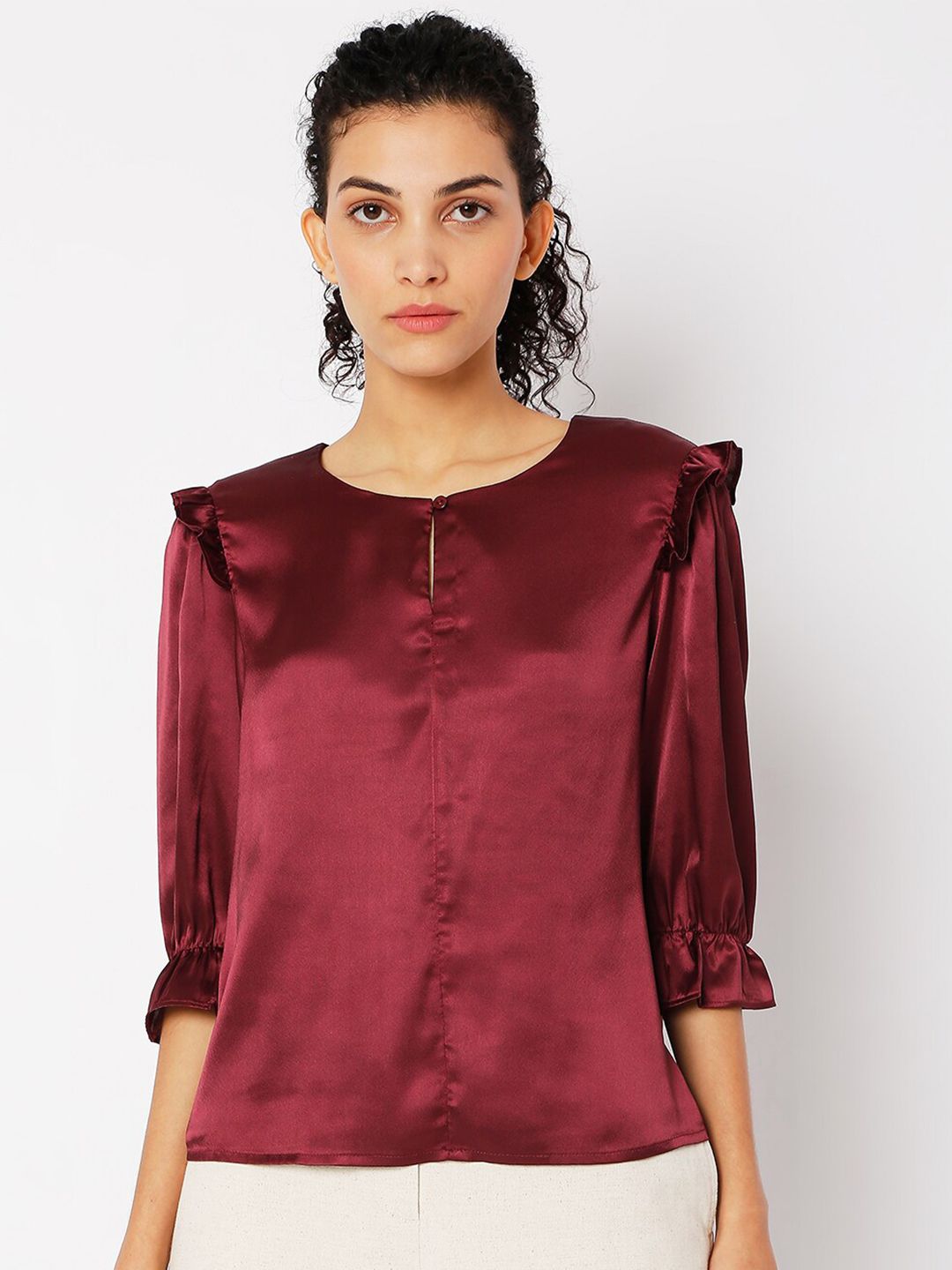 Vero Moda Maroon Solid Top Price in India