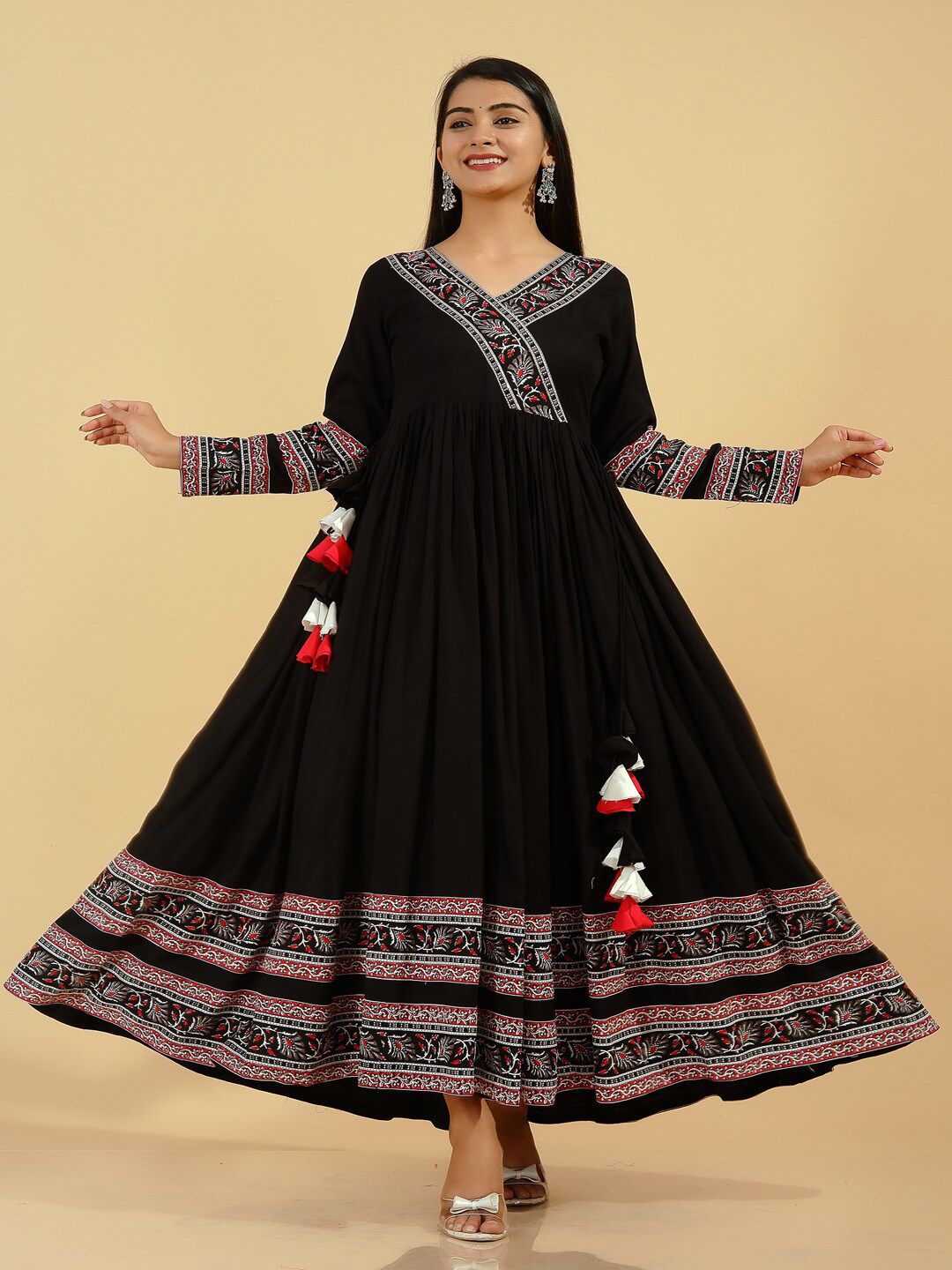 kipek Women Black Solid Flared Ethnic Maxi Dress Price in India