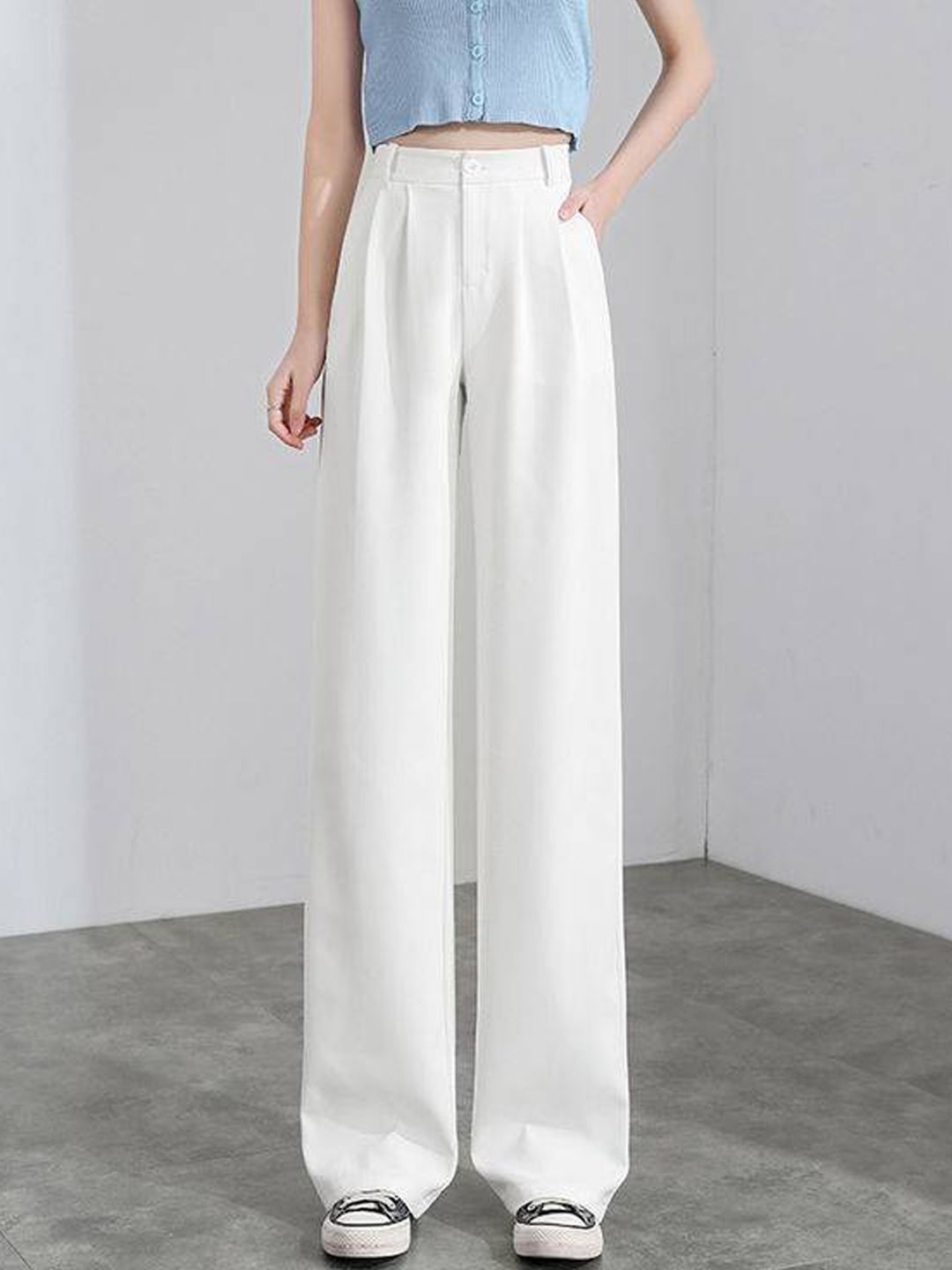 La Aimee Women White Loose Fit Pleated Trousers Price in India