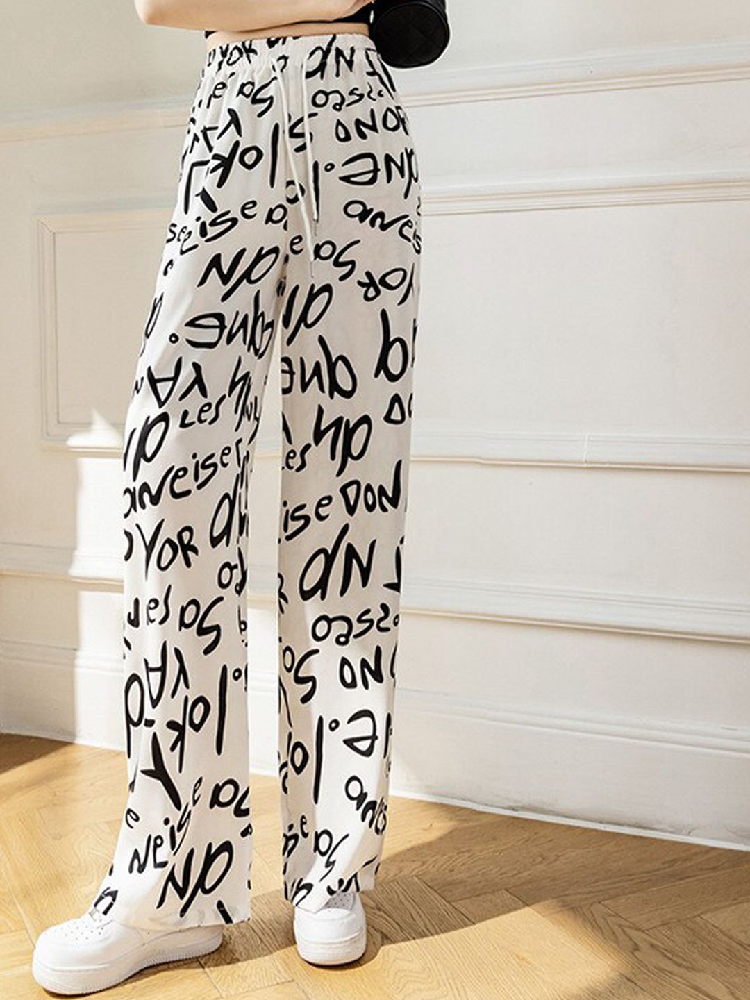La Aimee Women White Typography Trousers Price in India