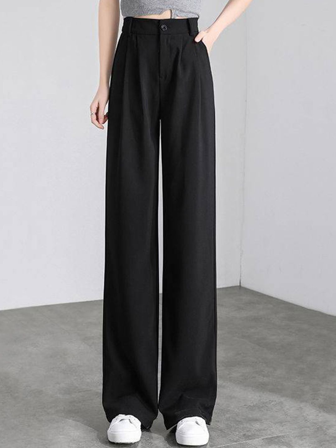 La Aimee Women Black Loose Fit Pleated Trousers Price in India